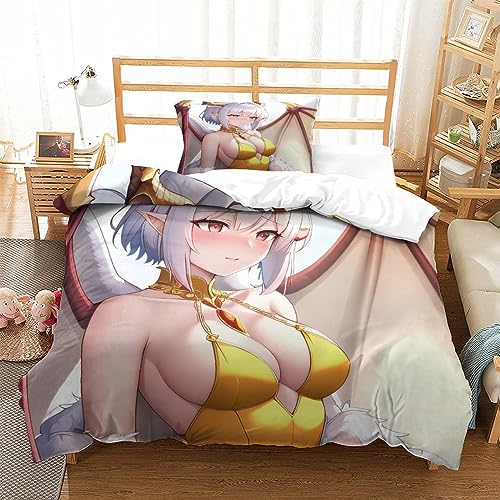 LYCREW AI Anime Girls Bettwäsche-Set 3D-gedruckt, Sexy Weiche Mikrofaser Mit Reißverschluss Und Kissenbezügen, 3-teiliges Set Für Jugendliche Und Erwachsene Geeignet.Single（135x200cm） von LYCREW