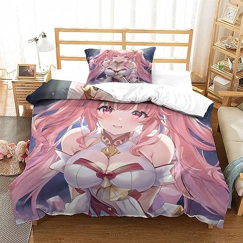 LYCREW AI Anime Girls Bettwäsche Set Bettbezug 3D Sexy Bedruckte Betten Für Kinder Jungen Mädchen Thema Raumdekor Kuschelig 3 Teilig Sets Single（135x200cm） von LYCREW