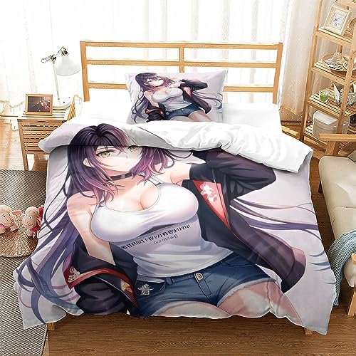 LYCREW AI Anime Girls Bettwäsche Set Bettbezug 3D Sexy Bedruckte Betten Für Kinder Jungen Mädchen Thema Raumdekor Kuschelig 3 Teilig Sets Single（135x200cm） von LYCREW