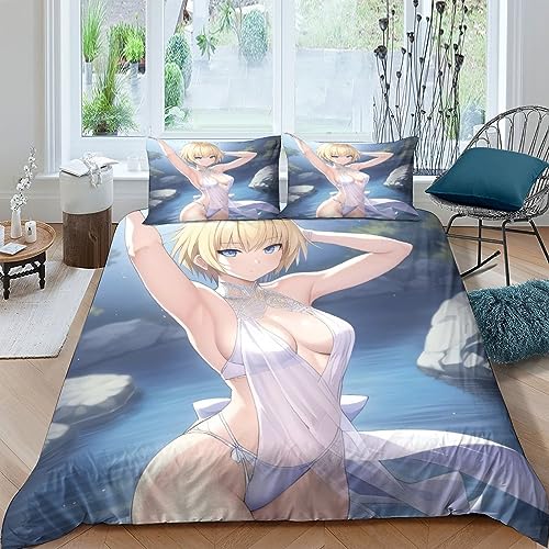 LYCREW AI Anime Girls Bettwäsche Set Sexy Bettbezug Set Für Kinder Jungen Mädchen Weich Atmungsaktiv Microfaser Betten Set Mit Reißverschluss Und Kissenbezug 3 Teilig Sets Double（200x200cm） von LYCREW