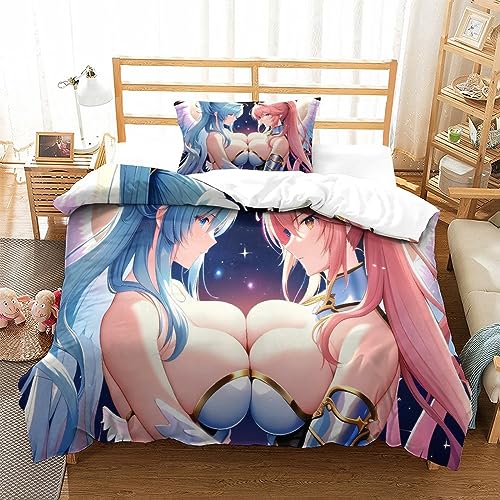 LYCREW AI Anime Girls Weiches Und Bequemes Sexy Bettwäsche-Set Mit 3D-3-teiliges Set Inklusive Kissenbezüge Und Reißverschlussschluss,geeignet Für Jugendliche Und ErwachseneSingle（135x200cm） von LYCREW