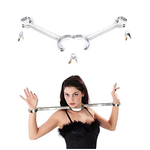 LYCREW Metall Bondage Lock Halskragen Handfesseln Edelstahl Slave BDSM Fesseln Sexspielzeug für Paare Spreizstange Handschellen,Male von LYCREW