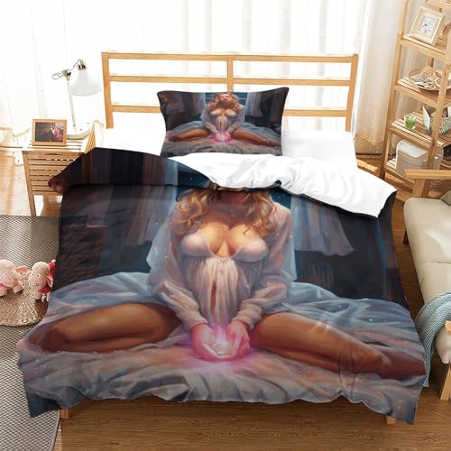 LYCREW Sexy Mädchen Bettwäsche 3D AI Design Bettbezug Mikrofaser Bettwäsche-Sets, Bettbezüge Mit Reißverschluss Und Kissenbezüge 3 Teilig Sets Single（135x200cm） von LYCREW