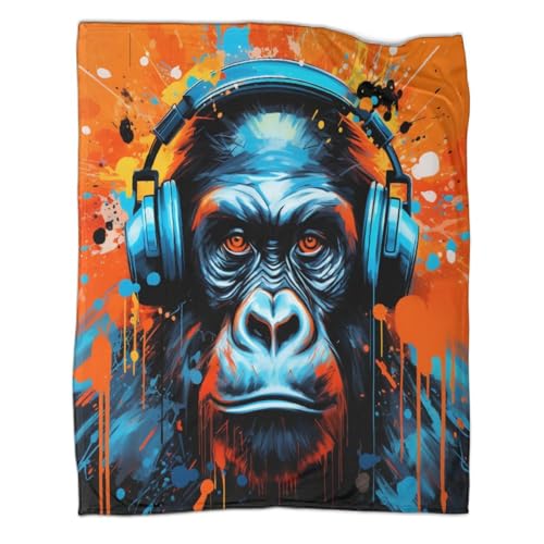 Musikalischer Orang-Utan Fleecedecke 3D Druck AI Animal Couchdecke Wohndecken Sofadecke Weichen Flauschig Flauschig Warm Kuscheldecke Tagesdecke Bett Decken for Erwachsene Kinder 50x60inch(127x152cm) von LYCREW