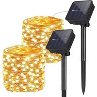 2 Stück Solar Lichterkette Außen, 10M 100 LEDs Aussen Lichterkette Kupferdraht Solarlichterkette, Wasserdicht Auto-ON-OFF Garten Lichterkette für von LYCXAMES