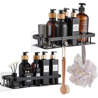 Lycxames - 2er-Set Duschregal ohne Bohren, Badezimmer-Wandregal aus Aluminium mit 4 Haken, selbstklebender Duschhalter, Aufbewahrungskörbe für die von LYCXAMES