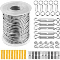 304 Edelstahlseil-Aufhängeset, 30 m Nylon-beschichtetes Edelstahlkabel, PVC-Stahlkabelspanner, für Zeltseil, Wäscheleine, Kronleuchter im Freien, von LYCXAMES