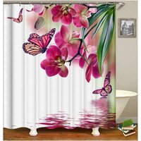 Lycxames - Duschvorhang, Retro-Blumen und Schmetterlinge, Duschvorhang, weiß, rosa, Badvorhang, 120 x 180 cm von LYCXAMES