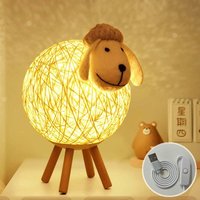 LED-Nachtlicht, kreative Tischlampe aus Schaf-Rattan, USB-Nachtlampe mit Projektion für die Augenpflege für Kinderzimmer--Grauer Schafskopf，Kleiner von LYCXAMES