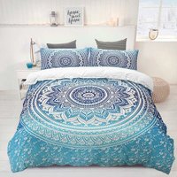 LYCXAMES – Böhmisches Bettwäsche-Set, blaues Mandala-Bettbezug-Set, 3-teilig, Bettwäsche-Set, Bettbezug für Mädchen mit Bettbezug und 2 von LYCXAMES