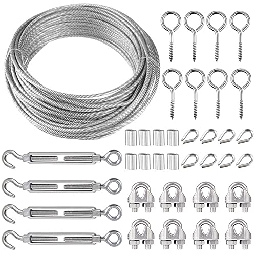 20M 3mm Drahtseil, 20M Edelstahl Drahtseil Set, Φ3mm Stahlseil Rankhilfe Ummantelt, Stahlseil mit ösen, M5 Spannschloss Seilspanngarnitur, für kletterpflanzen, String Light Suspension, Gardinen 20M 3mm Drahtseil, 20M Edelstahl Drahtseil Set, Φ3mm Stahlseil Rankhilfe Ummantelt, Stahlseil mit ösen, M5 Spannschloss Seilspanngarnitur, für kletterpflanzen, String Light Suspension, Gardinen von LYCXAMES