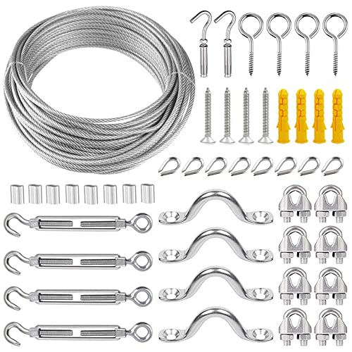 LYCXAMES Drahtseil Edelstahl Set, 30M Drahtseil Rankhilfe Set, Φ2mm Stahlseil Ummantelt, Stahlseil mit ösen, Spanndraht Seilspanngarnitur, für kletterpflanzen, String Light Suspension, Gardinen von LYCXAMES