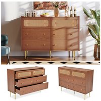 LYCXAMES Kommode mit 6 Schubladen, Rattan-Sideboard, Highboard für Schlafzimmer und alle Wohnzimmer, Walnuss – H90/B120/T40 cm von LYCXAMES