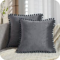 2er Set Samt Kissen mit Pompoms Einfarbig Kissenbezüge Dekorative Kissenhülle Kopfkissen Sitzkissen Dekokissen Couchkisen für Sofa Schlafzimmer Büro von LYCXAMES