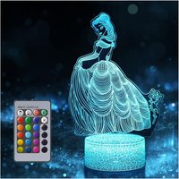 3D-Prinzessin-Nachtlicht für Kinder, LED-Lampe für Mädchen, USB-Illusions-Nachtlicht, 16 wechselnde Farben mit Fernbedienung für Kinder, Erwachsene, von LYCXAMES