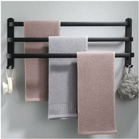Badezimmer-Handtuchhalter, schwarze selbstklebende Handtuchstangen zur Wandmontage für Dusche und Küche, wasserdichte Türstangen mit Haken (50 cm, von LYCXAMES