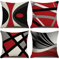 Lycxames - Dekorativer Samt-Kissenbezug für Sofa, 4 Stück, 40 x 40 cm, Kissenbezug, rote Streifen, moderne Abstraktion, dekorativer Kissenbezug, von LYCXAMES