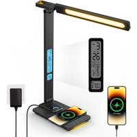 Lycxames - Dimmbare LED-Schreibtischlampe mit Ladefunktion, Uhr, Nachtlicht und faltbarer Schreibtischlampe von LYCXAMES