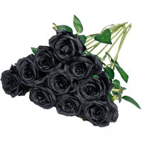 Lycxames - Künstliche Seidenrosen mit einem Stiel, realistische Fake-Rose für Hochzeitsstrauß, Blumenarrangements, Dekoration, 10 Stück (schwarz) von LYCXAMES