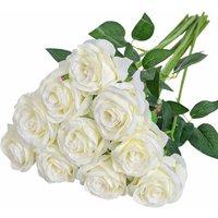 Lycxames - Künstliche Seidenrosen mit einem Stiel, realistische Fake-Rose für Hochzeitsstrauß, Blumenarrangements, Dekoration, 10 Stück (weiß) von LYCXAMES