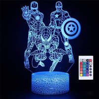 Lycxames - Lampe, 3D-Nachtlicht The Avengers Marvel Baby Schlafzimmer Schlaflampe 16 Farben ändern Dekor Lampe mit Fernbedienung für Kinder, von LYCXAMES