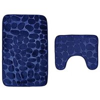 Set mit 2 maschinenwaschbaren, rutschfesten Badematten und WC-Vorlegern für Badezimmer (50 x 80 + 40 x 50 cm) – Marineblau - Lycxames von LYCXAMES