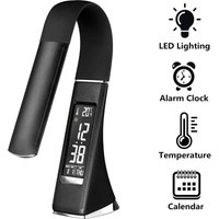 U2 5W LED-Schreibtischlampe, dimmbares Display, Tischlampe mit Wecker, Kalender, Zeit- und Temperaturanzeige, Nachttischlampe mit 3 dimmbaren von LYCXAMES