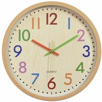 Wanduhr ,Kinder Holzoptik Stille arabische Ziffern Runde Uhr Ohne Tickgeräusche Modern Lautlos Bunt uhrwerk für Jungen Mädchen Schlafzimmer küche von LYCXAMES