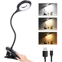 Wiederaufladbare kabellose LED-Schreibtischlampe, Lesebuchlampe mit 28 LEDs, 3 Farben und 3 dimmbar, Clip-Lampe fürs Bett, Touch-Nachttischlampe für von LYCXAMES