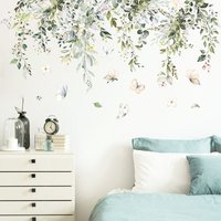 Wandaufkleber mit grünen Blättern, Aquarell-Pflanzen-Wandaufkleber, floraler Schmetterlings-Wandaufkleber für Wohnzimmer, Schlafzimmer, Büros, Sofa, von LYCXAMES