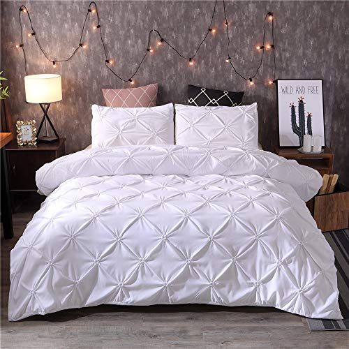 Volltonfarbe 100% Polyester Bettbezug Kissenbezug Plissiert Luxus Bettbezüge 3D Stereo Bettwäsche Single Doppel Bett Garnitur Weiß Schwarz Maschinenwaschbar von LYDM