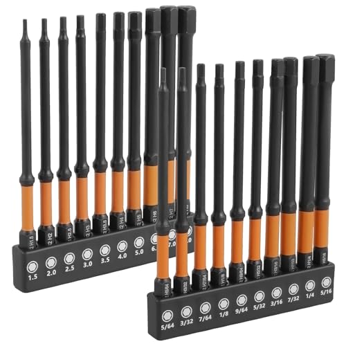 LYDODOKA Schlag-Sechskantschlüssel-Bohrer-Set, metrisch & SAE 1/4 Zoll Sechskantschaft, S2-Stahl, Sechskant-Bit-Set mit Schnellwechseladapter und Aufbewahrungsbox, 10,2 cm CNC-Magnetspitzen von LYDODOKA