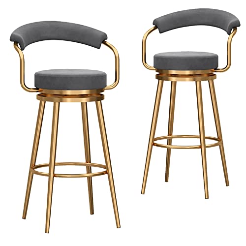 2er Set Samt Drehbar Barhocker mit Rückenlehne Metallgestell Hochstühle für Innen und Außen 75cm Höhe Weiß/Grau Goldbeine von LYDSB