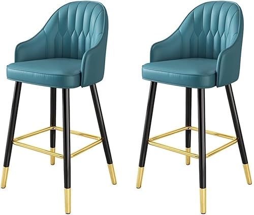 Barhocker, 2er-Set, gepolsterte Theke mit Rückenlehne, Frühstücksarme und Metallbeine, moderne Küche (Blau, 109,2 cm) von LYDSB