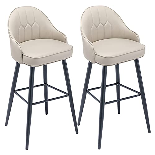 Barhocker im Industrie-Stil, 2er-Set, mit Kunstledersitz und verstellbarer Höhe, moderne schwarze Metallbeine für Küche oder Bar, stilvolle helle Khaki-Farbe von LYDSB