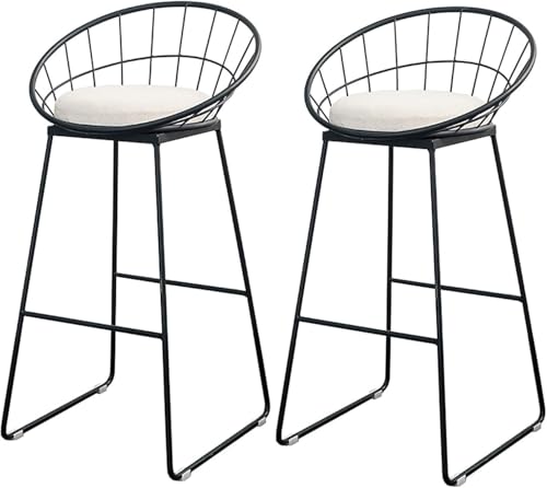 Gepolsterte Barhocker mit Rückenlehne, 2er-Set, Thekenhöhe für Küche, Insel, Wohnzimmer, schwarze Metallbeine (Sitzhöhe 75 cm) von LYDSB