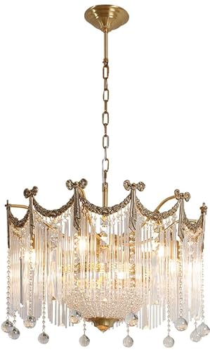 LYDSB 20" Antiker Messing-Kristall-Kronleuchter 5-flammig Große Vintage-Pendelleuchte Gold Esszimmer Hängelampe Decke Runder französischer Kronleuchter für Schlafzimmer Wohnzimmer Küche LYDSB 20" Antiker Messing-Kristall-Kronleuchter 5-flammig Große Vintage-Pendelleuchte Gold Esszimmer Hängelampe Decke Runder französischer Kronleuchter für Schlafzimmer Wohnzimmer Küche von LYDSB