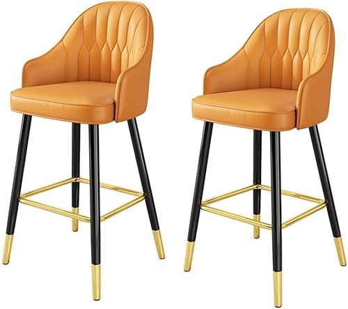 LYDSB Barhocker, gepolstert, mit Rückenlehne, Frühstücksarme und Metallbeine, Orange, 99 cm, 2 Stück von LYDSB
