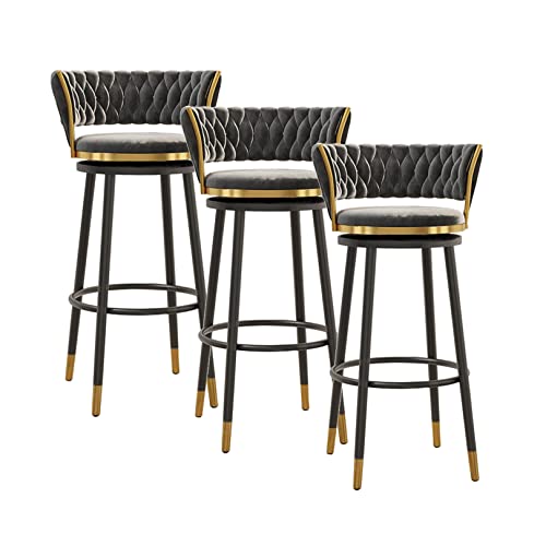 LYDSB Barhocker-Set aus grauem Samt, drehbar, mit Rückenlehne und Fußstütze, Thekenhöhe, Barstühle für Kücheninsel, 65 cm von LYDSB