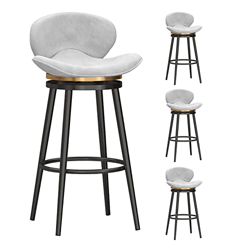 LYDSB Barhocker-Set mit 4 Stück, 360-Grad-Drehhocker, hohe Stühle mit Samtpolsterung, Beinen und Fußstütze aus schwarzem Metall, Moderne niedrige Rückenlehne für Küche, Pub, Bistro, Wei von LYDSB