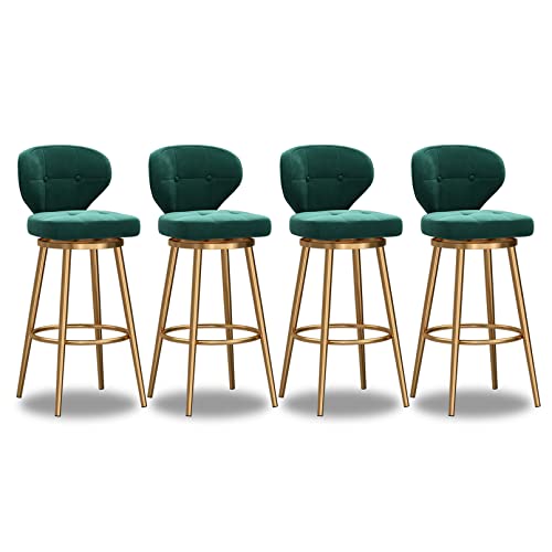 LYDSB Barhocker-Set mit 4 Stück, 360° drehbarer Barhocker mit Samtpolsterung und bequemer Rückenlehne, Fußstütze, Esszimmerstühle im Mid-Century-Stil für die Pub-Insel, Heimküche, Grün von LYDSB