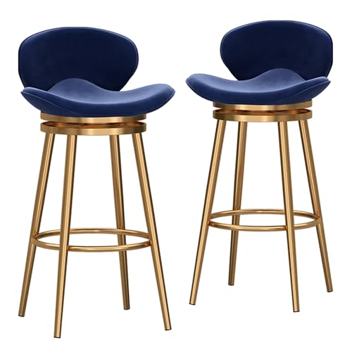 LYDSB Barhocker in Thekenhöhe, 2er-Set, Moderne Drehstühle mit Samtpolsterung, Rückenlehne und goldenen Metallbeinen, Mid-Century-Insel für die Küchen- und Hausbar, Sitzhöhe 65 cm, Blau LYDSB Barhocker in Thekenhöhe, 2er-Set, Moderne Drehstühle mit Samtpolsterung, Rückenlehne und goldenen Metallbeinen, Mid-Century-Insel für die Küchen- und Hausbar, Sitzhöhe 65 cm, Blau von LYDSB