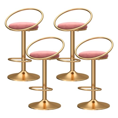 LYDSB Barhocker in Thekenhöhe, 4er-Set, drehbare Barhocker mit hohler Rückenlehne, Moderne verstellbare Stühle, goldene Basis, gepolsterter Samthocker für Kücheninseln, Pink LYDSB Barhocker in Thekenhöhe, 4er-Set, drehbare Barhocker mit hohler Rückenlehne, Moderne verstellbare Stühle, goldene Basis, gepolsterter Samthocker für Kücheninseln, Pink von LYDSB