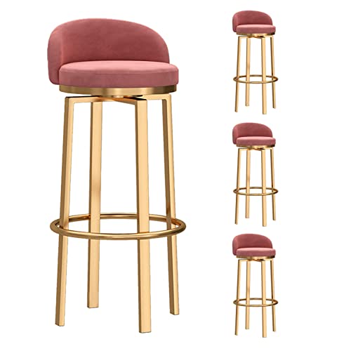 LYDSB Barhocker in Thekenhöhe, Mid-Century Modern Samt-Barhocker, 4er-Set, Drehhocker mit goldenen Beinen und niedriger Rückenlehne für Kücheninsel, Pink von LYDSB