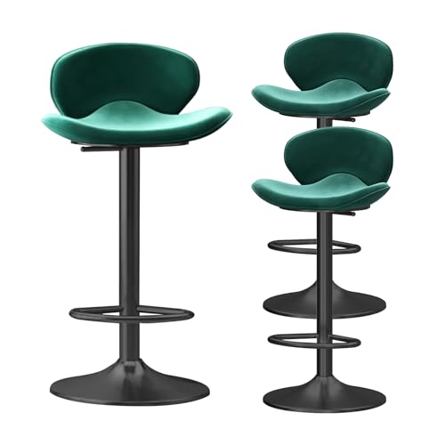 LYDSB Barhocker in Thekenhöhe aus Samt, 3er-Set, verstellbare, drehbare Barhocker mit Rückenlehne und Fußstütze, Stühle mit schwarzen Metallbeinen für Kücheninsel, Theke, Bar, Esszimmer, von LYDSB