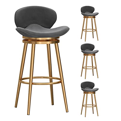 LYDSB Barhocker mit Rückenlehne, 4er-Set, Samt-Barstuhl für die Küchentheke, moderner 360-Grad-Drehhocker, weiches Kissen, goldene Beine und Fußstütze, Esszimmer-/Pub-Stil, Grau von LYDSB