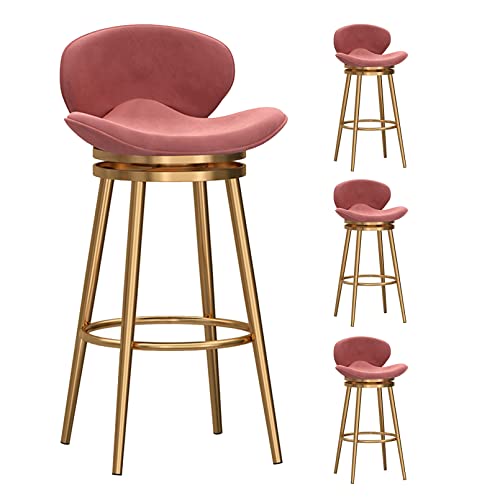 LYDSB Barhocker mit Rückenlehne, 4er-Set, Samt-Barstuhl für die Küchentheke, moderner 360-Grad-Drehhocker, weiches Kissen, goldene Beine und Fußstütze, Esszimmer-/Pub-Stil, Pink von LYDSB