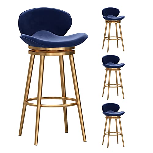 LYDSB Barhocker mit Rückenlehne, 4er-Set, Samt-Barstuhl für die Küchentheke, moderner 360-Grad-Drehhocker, weiches Kissen, goldene Beine und Fußstütze, für Esszimmer und Kneipe, Blau von LYDSB