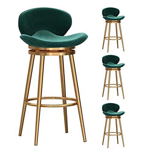 LYDSB Barhocker mit Rückenlehne, 4er-Set, Samt-Barstuhl für die Küchentheke, moderner 360-Grad-Drehhocker, weiches Kissen, goldene Beine und Fußstütze, für Esszimmer und Kneipe, Grün von LYDSB
