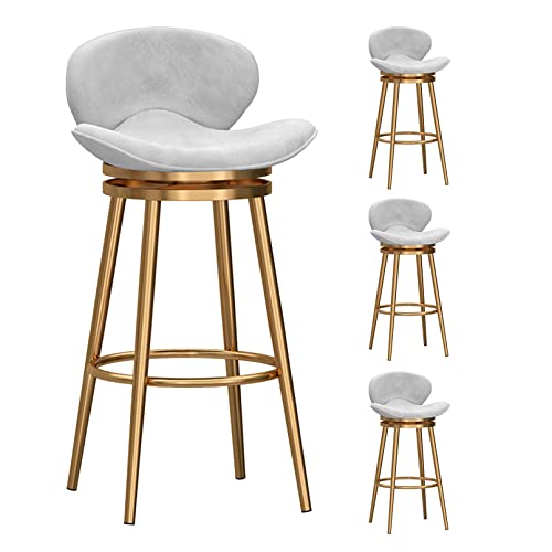LYDSB Barhocker mit Rückenlehne, 4er-Set, Samt-Barstuhl für die Küchentheke, moderner 360-Grad-Drehhocker, weiches Kissen, goldene Beine und Fußstütze, für Esszimmer und Kneipe, Weiß von LYDSB
